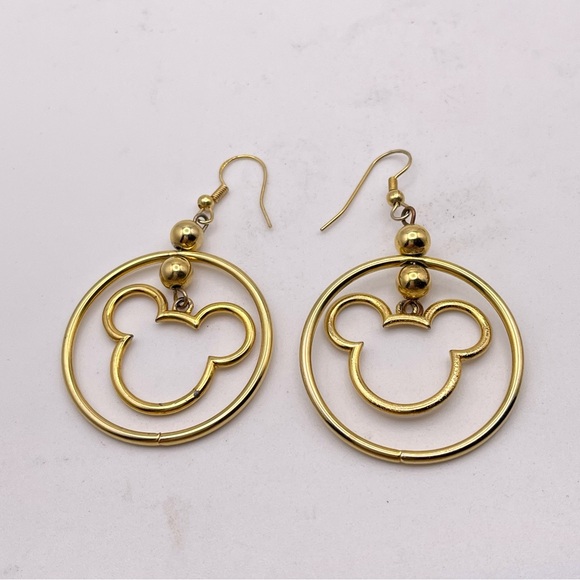 Statement Gold Tone Mickey Mouse Dangle Pierced Earrings Disney - Picture 6 of 9